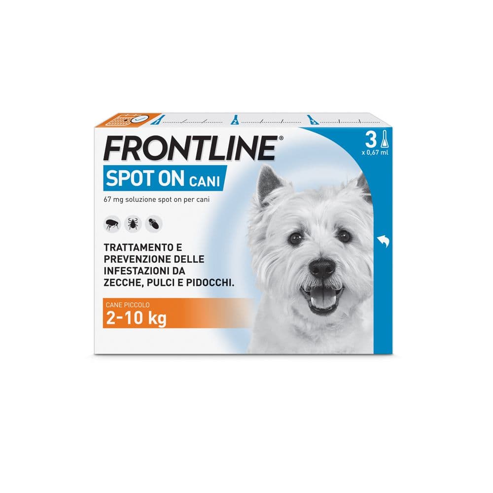 Frontline Spot On Cani x3 Pipette, Antiparassitario per Cani (2-10Kg) Contro Pulci, Zecche E Pidocchi