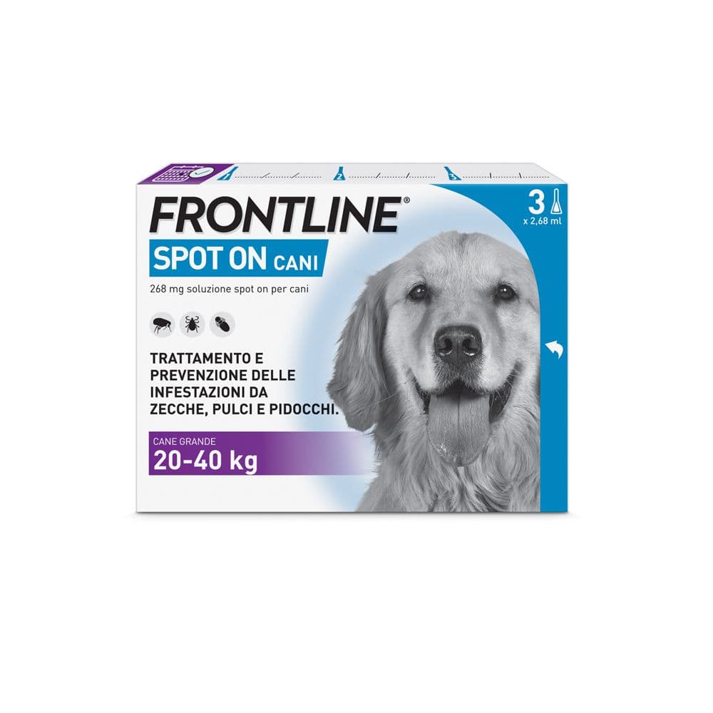 Frontline Spot On Cani x3 Pipette, Antiparassitario Per Cani (20-40Kg) Contro Pulci, Zecche E Pidocchi