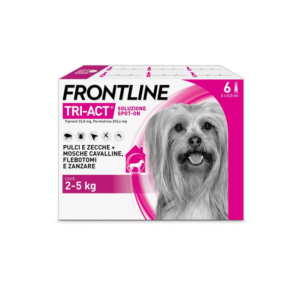 Frontline Tri-Act x6 Pipette, Antiparassitario Per Cani (2-5Kg) Contro Parassiti E Insetti Volanti