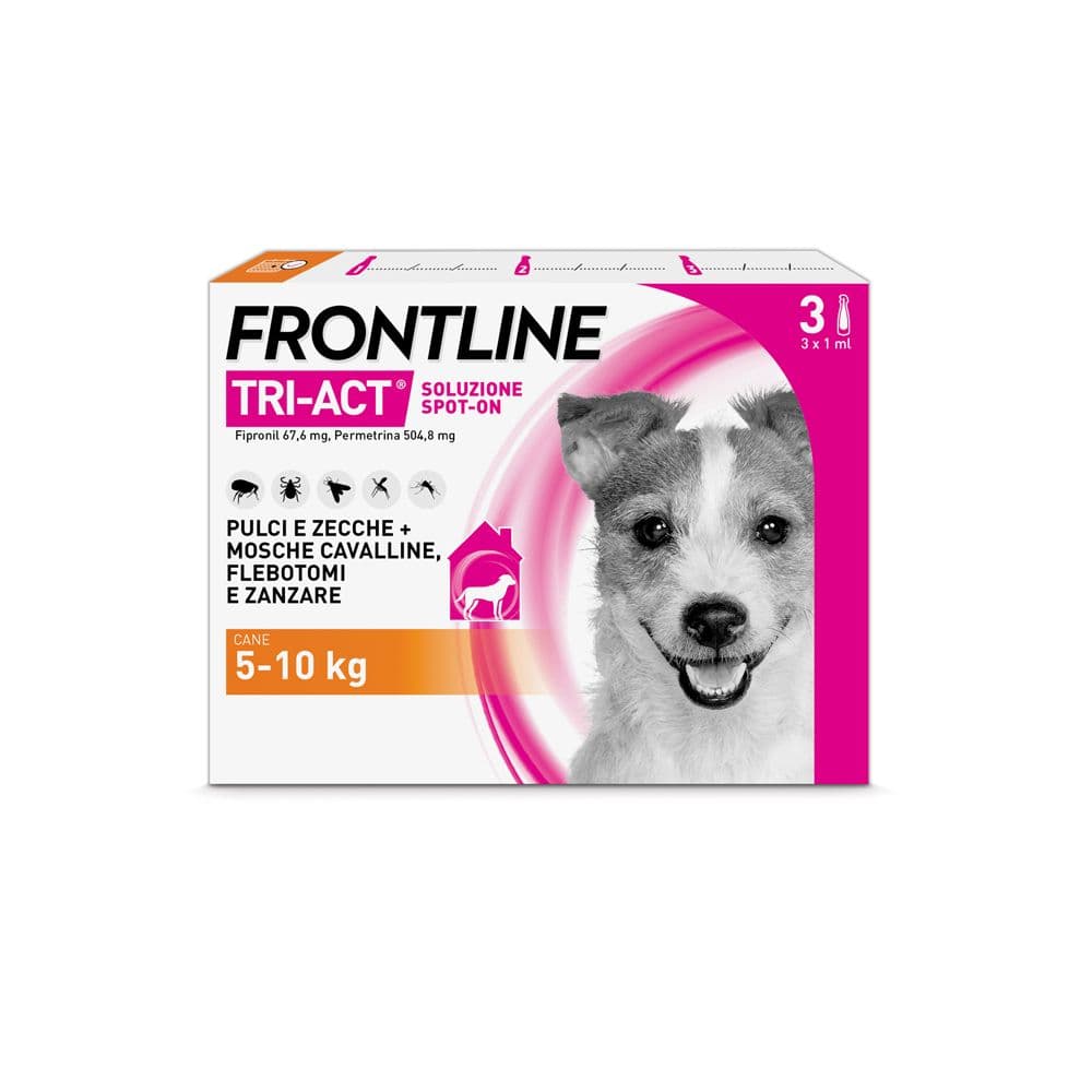 Frontline Tri-Act x3 Pipette, Antiparassitario Per Cani (5-10Kg) Contro Parassiti E Insetti Volanti