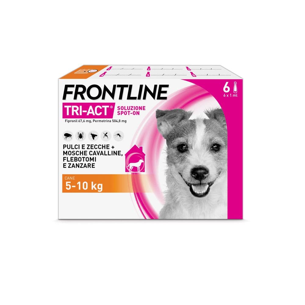 Frontline Tri-Act x6 Pipette, Antiparassitario Per Cani (5-10Kg) Contro Parassiti E Insetti Volanti