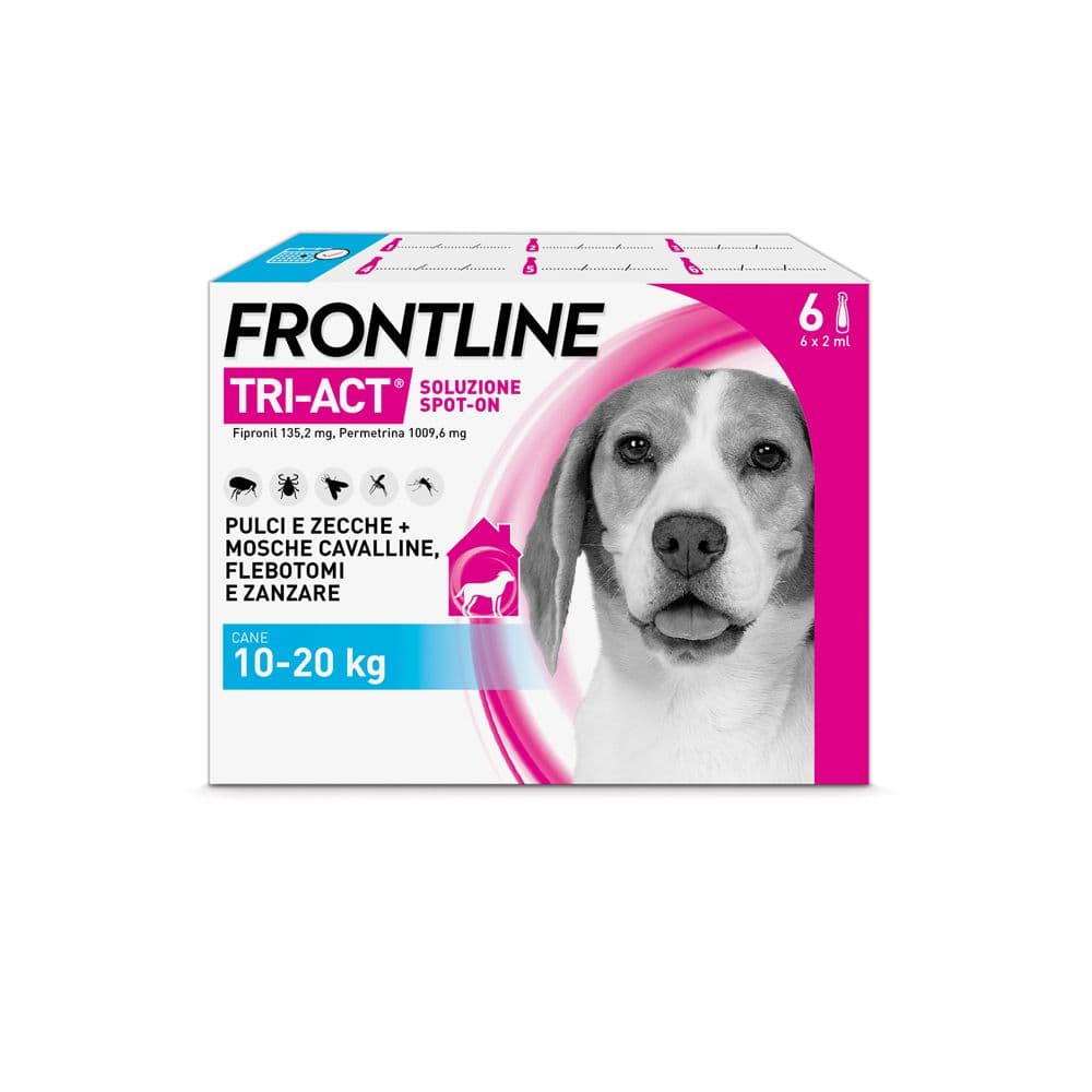 Frontline Tri-Act x6 Pipette, Antiparassitario Per Cani (10-20Kg) Contro Parassiti E Insetti Volanti