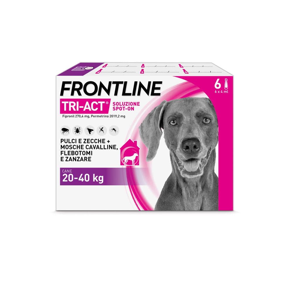 Frontline Tri-Act x6 Pipette, Antiparassitario Per Cani (20-40Kg) Contro Parassiti E Insetti Volanti