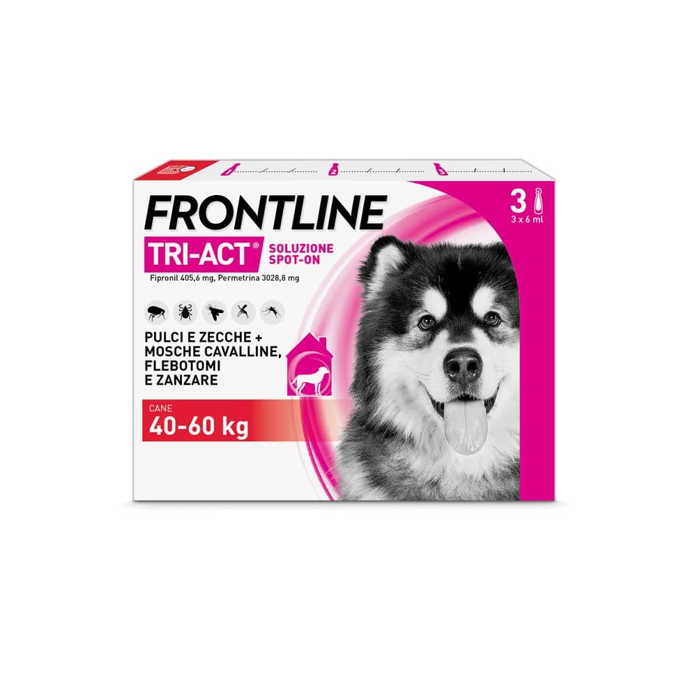 Frontline Tri-Act x3 Pipette, Antiparassitario Per Cani (40-60Kg) Contro Parassiti E Insetti Volanti