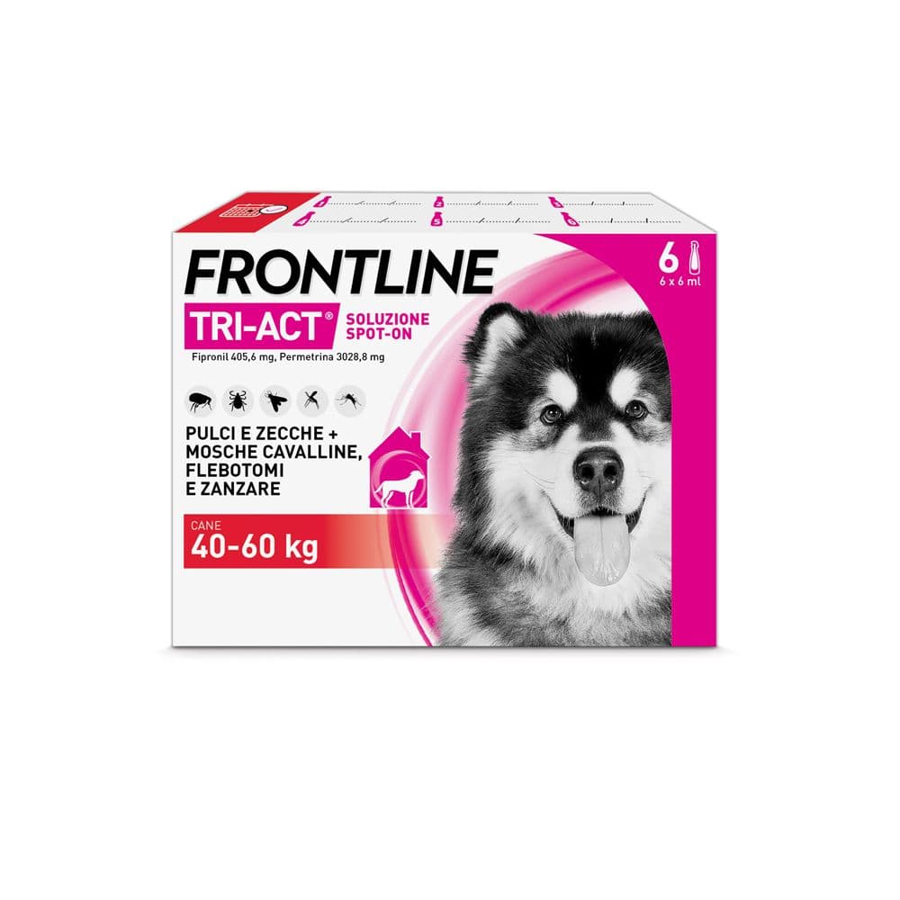 Frontline Tri-Act x6 Pipette, Antiparassitario Per Cani (40-60Kg) Contro Parassiti E Insetti Volanti