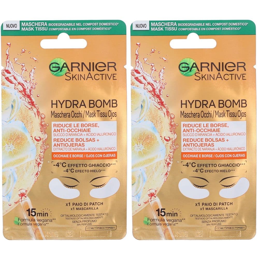 Garnier Patch Occhi Maschera Occhi Anti Fatica con Succo d'Arancia e Acido Ialuronico