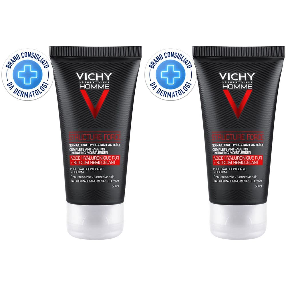 Vichy Homme Trattamento Anti -Eta' Structure Force Viso + Occhi con Acido Ialuronico and AHA Per Pelle Piu' Tonica 50 ml