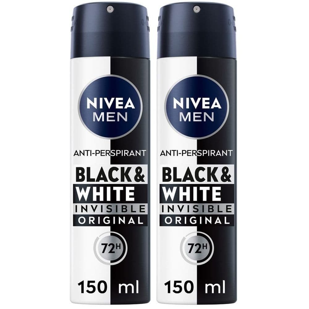 Nivea Men Black & White Invisible Original Spray 150 ml, Deodorante spray uomo antitraspirante 72h