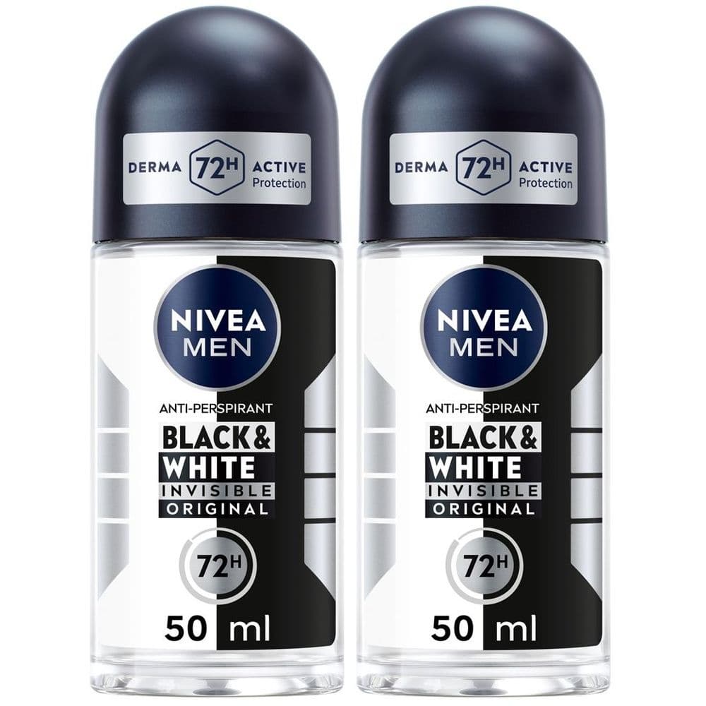 Nivea Men Black & White Invisible Original Roll-on 6 x 50 ml, Deodorante roll on uomo antitraspirante