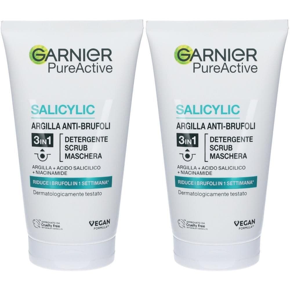 Garnier Detergente Pure Active, Azione 3in1, Detergente + scrub + maschera per pelli grasse o con imperfezioni, 150 ml