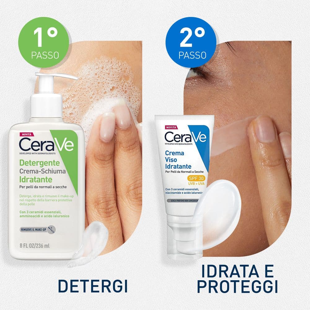 CeraVe Kit Viso Detergente Crema-Schiuma + Crema Idratante Viso SPF 30