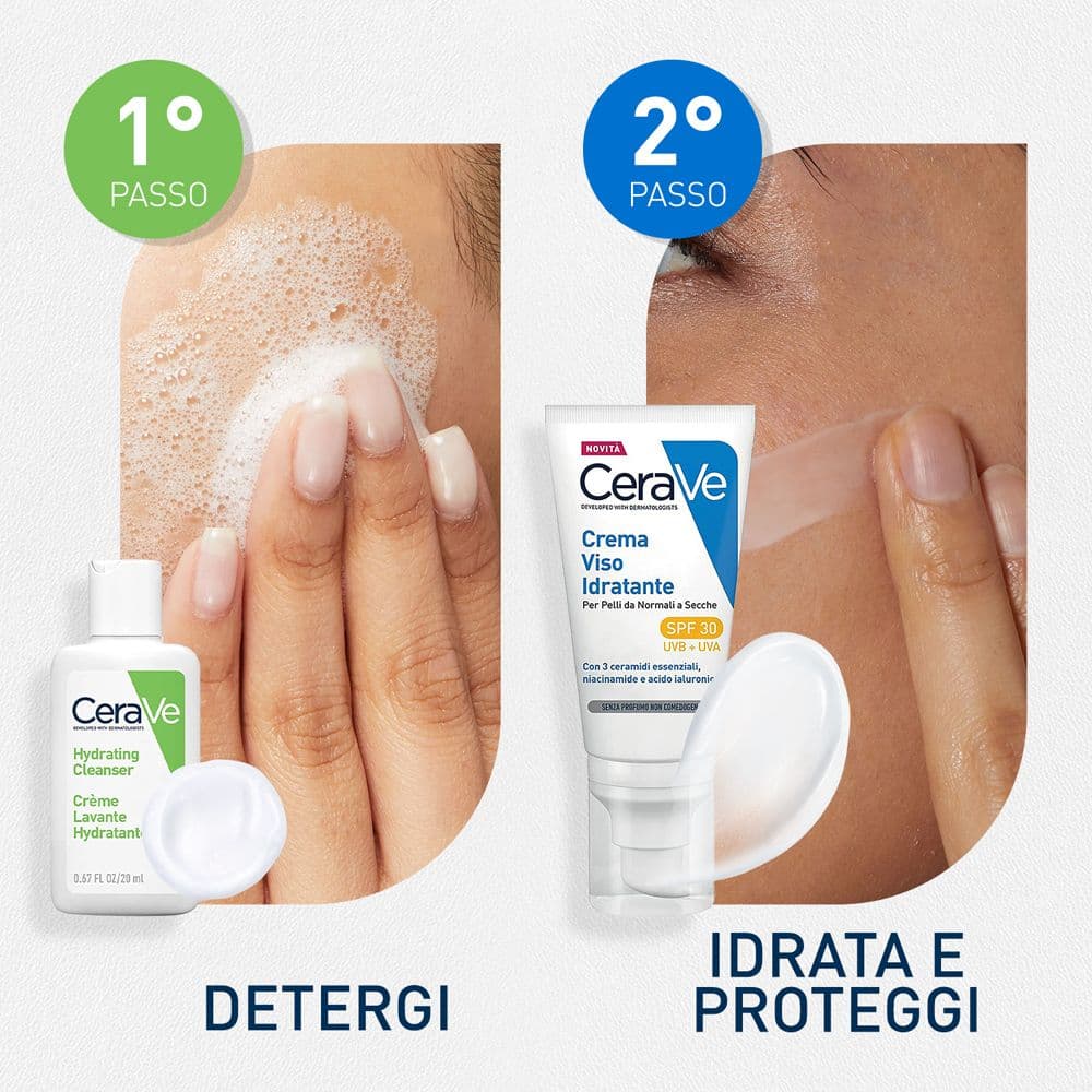 CeraVe Kit Viaggio, Crema Idratante Viso SPF 30 + Detergente Idratante