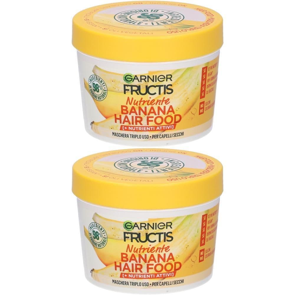 Garnier Maschera Nutriente Fructis Hair Food, Maschera disciplinante 3in1 con formula vegana per capelli secchi, Banana, 390 ml