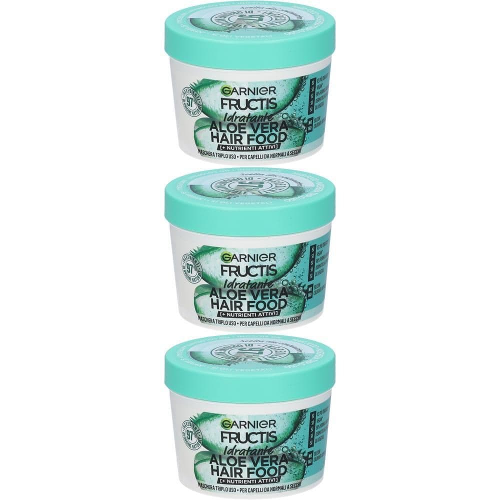 Garnier Maschera Idratante Fructis Hair Food, Maschera Riparatrice 3 in 1 con Formula Vegana per Capelli normali, Aloe, 390 ml
