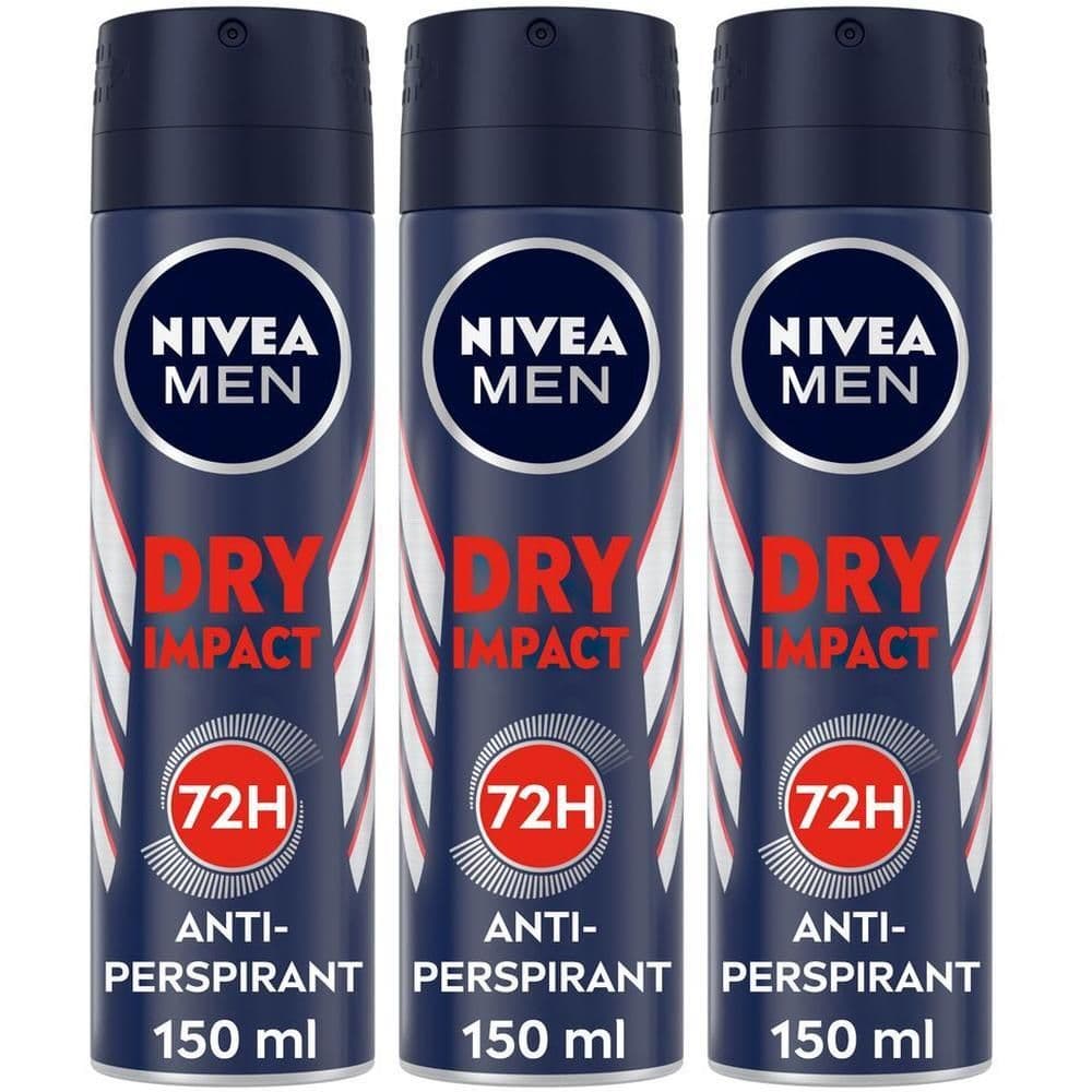 Nivea Men Dry Impact Deodorante Spray 150 ml, Deodorante uomo per 72h di protezione antitraspirante