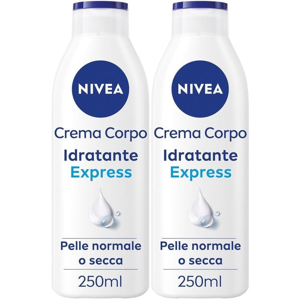 Nivea Crema Corpo Idratante Express 250 ml, Crema corpo idratante 72 ore per pelle normale e secca