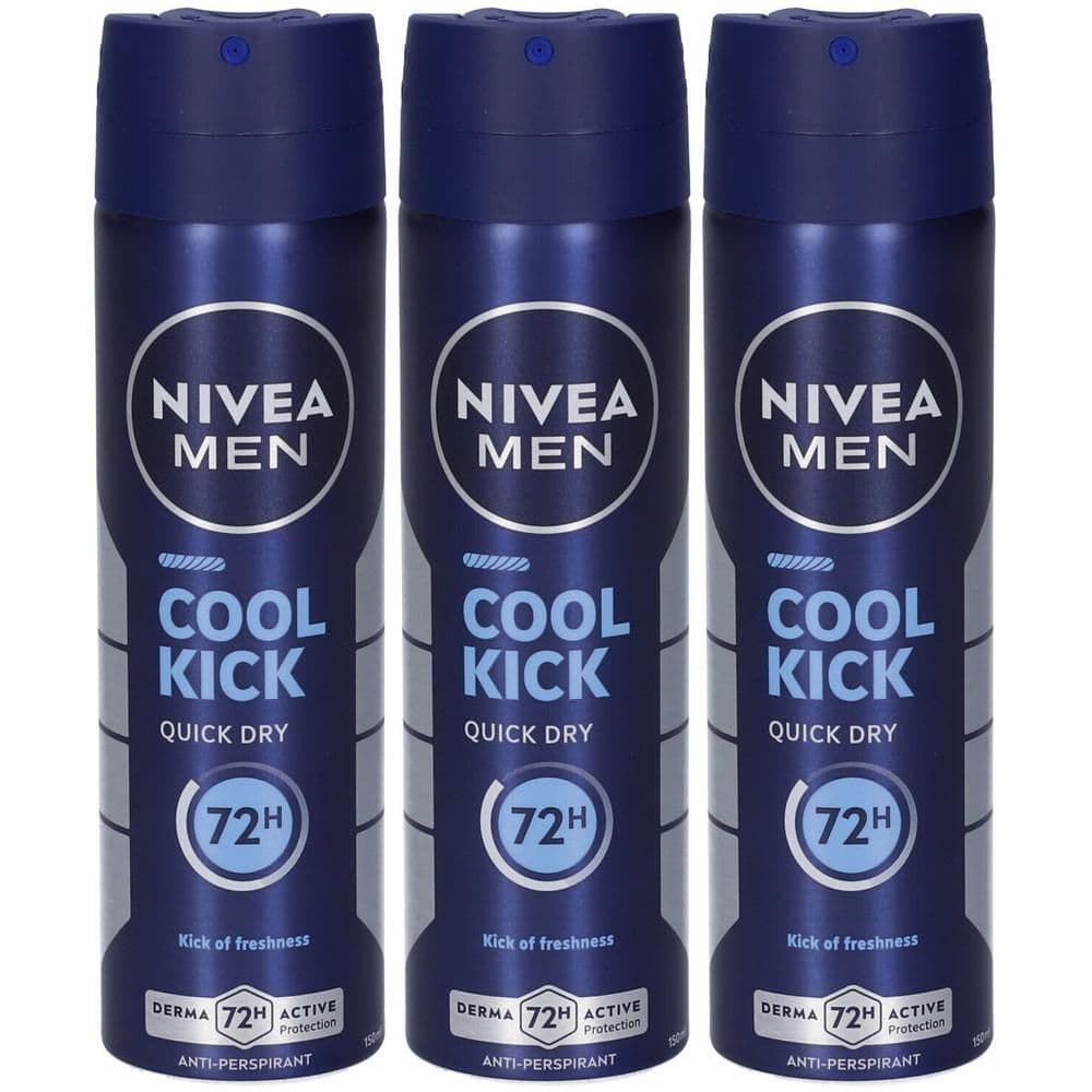 Nivea Men Cool Kick Spray 150 ml, Deodorante uomo antitraspirante per 72 ore di intensa freschezza