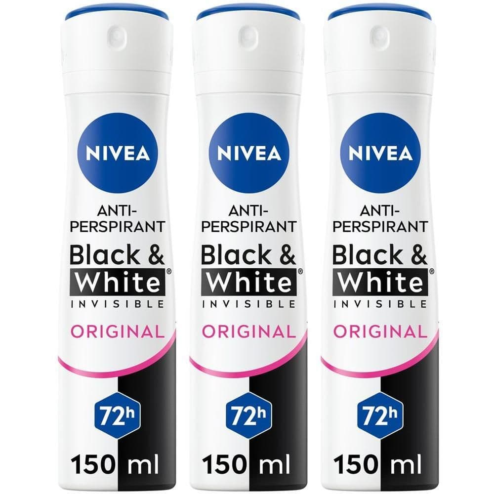 Nivea Black & White Invisible Original Spray 150 ml, Deodorante spray donna antitraspirante 72h
