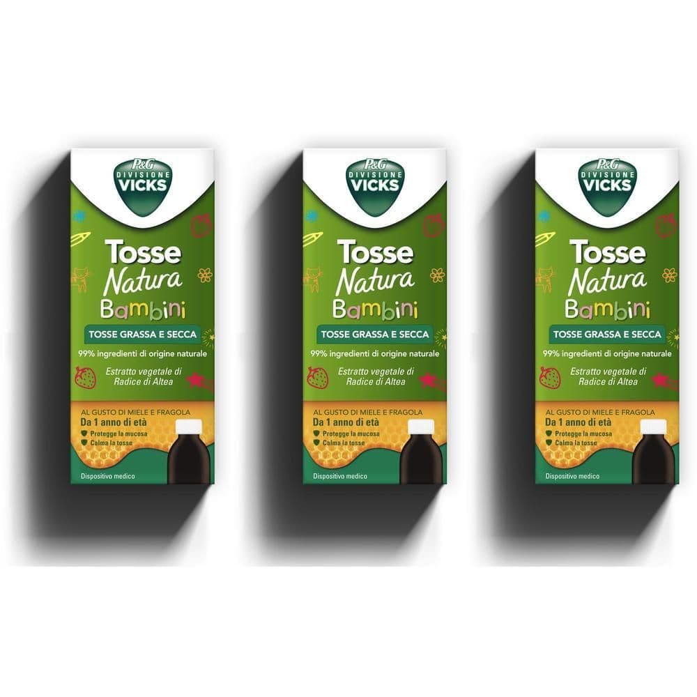 Vicks Tosse Natura Bambini Tosse Grassa e Secca Gusto Miele e Fragola