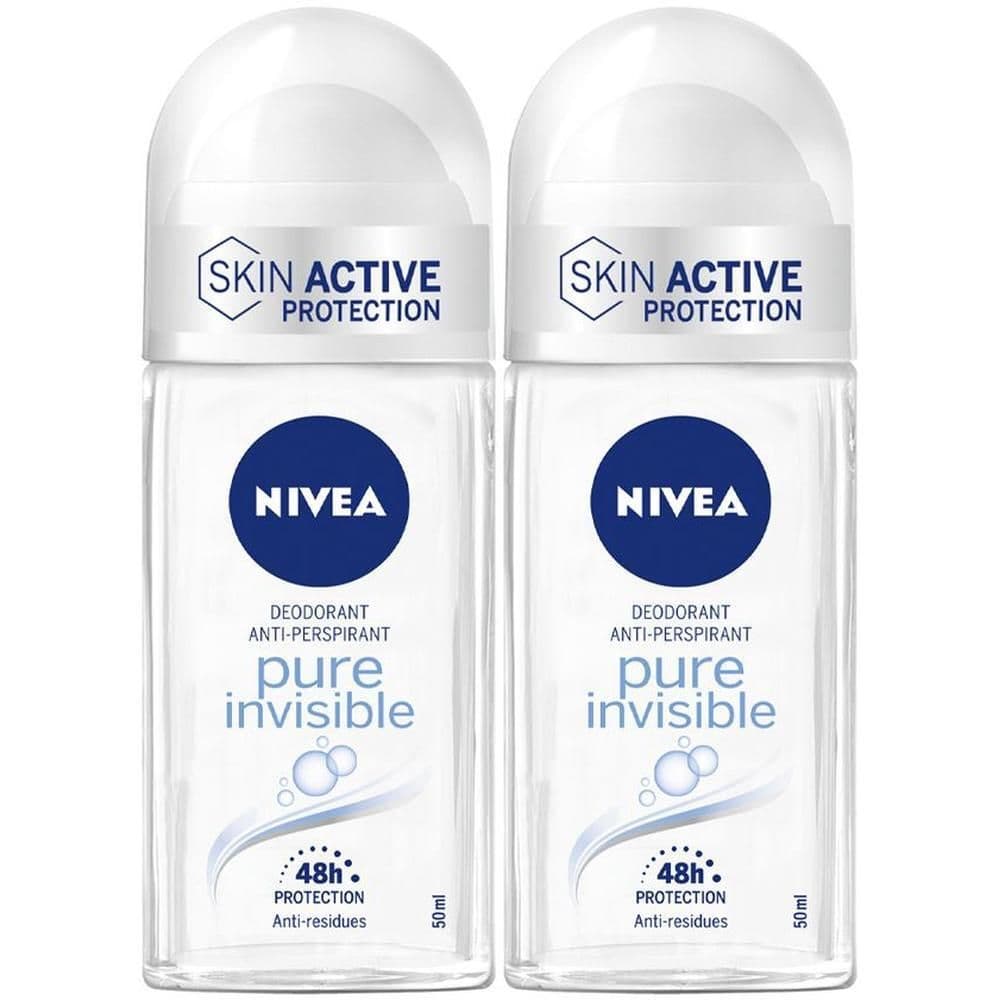 Nivea Pure Invisible Deodorante Roll On 50 ml, Deodorante antitraspirante senza residui sui tessuti