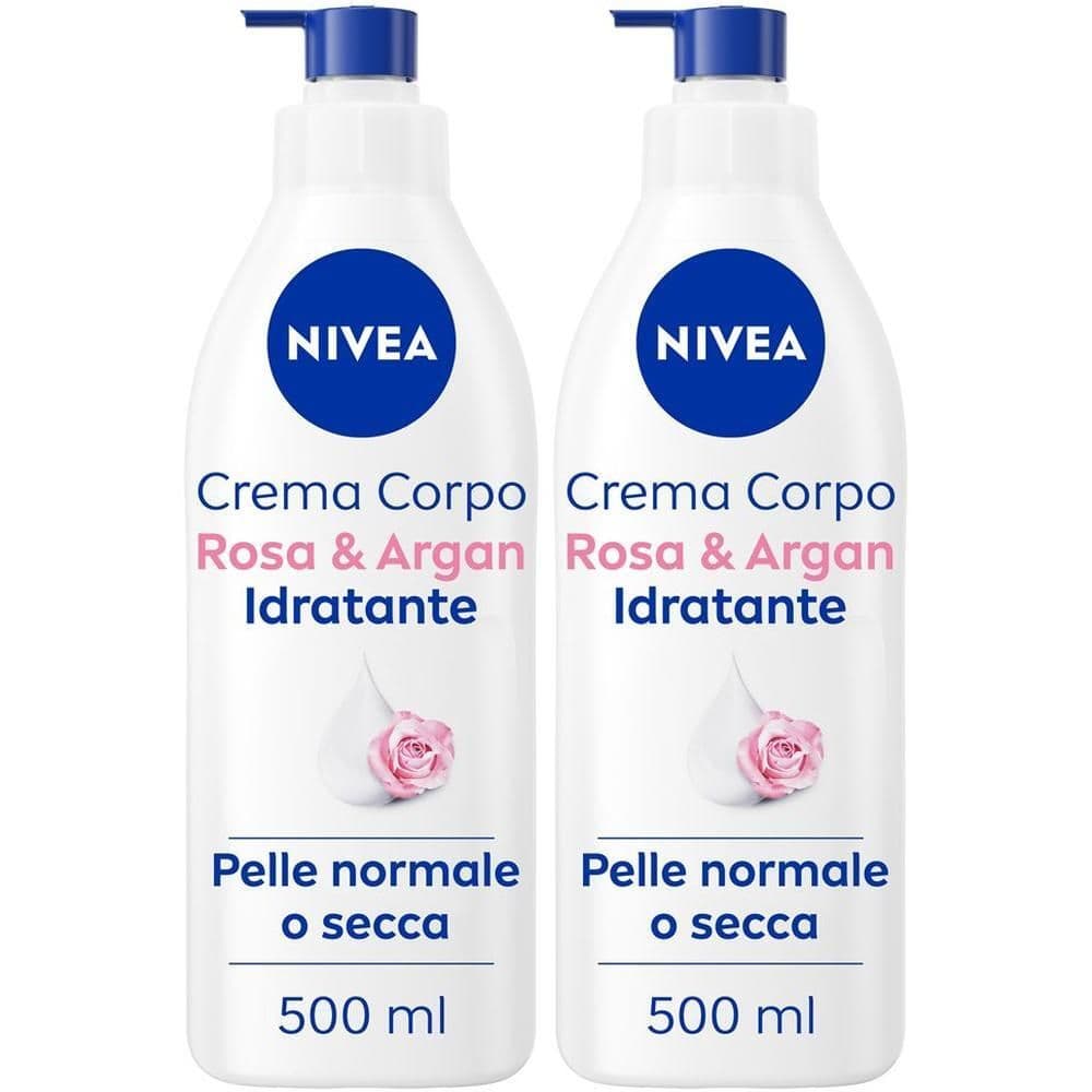 Nivea Crema Corpo Idratante Rosa & Argan 500 ml, Crema idratante corpo 72h profumata alla Rosa
