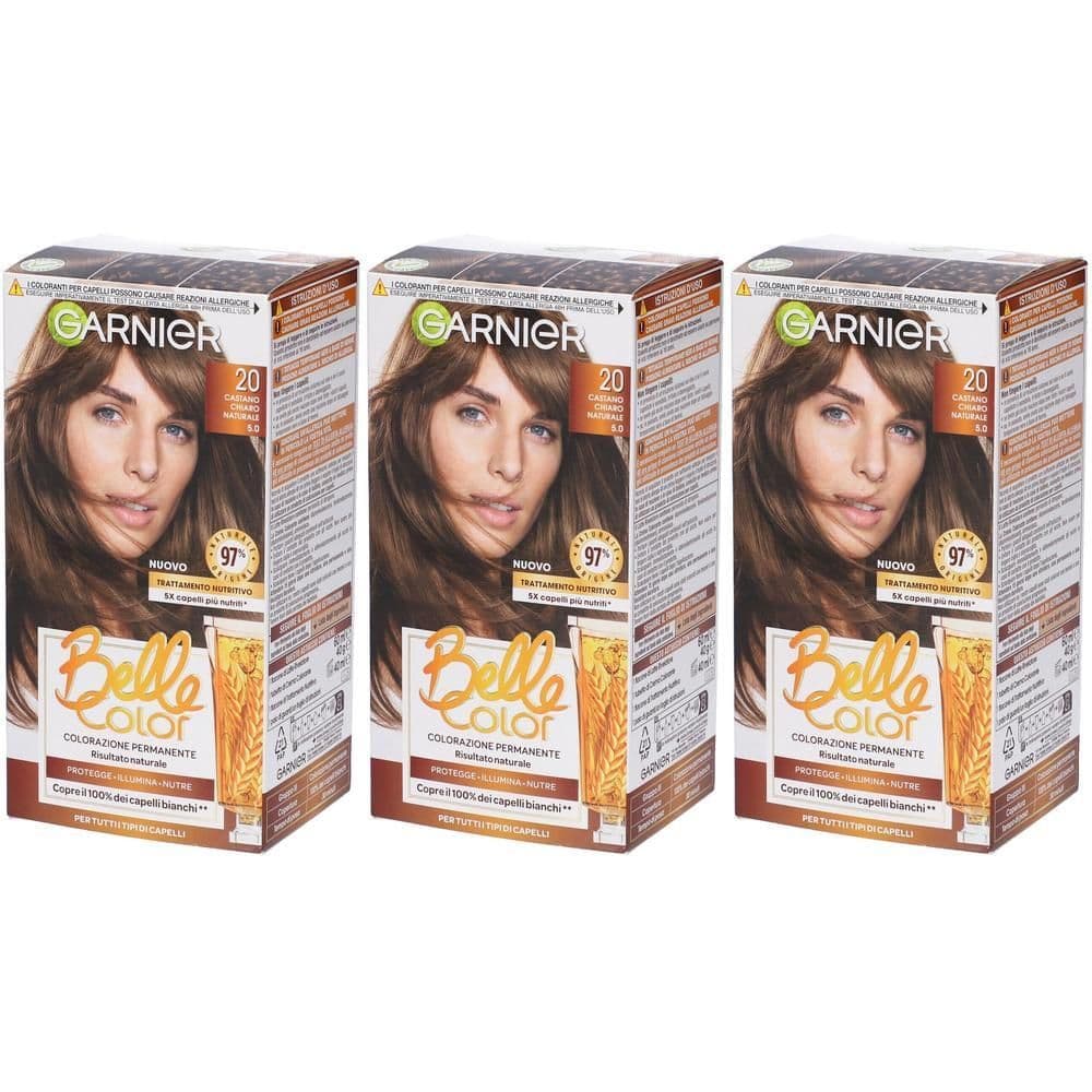 Garnier Tinta Capelli Belle Color, Colore Luminoso e Riflessi Naturali, Copre il 100% dei capelli bianchi, Castano Chiaro Naturale