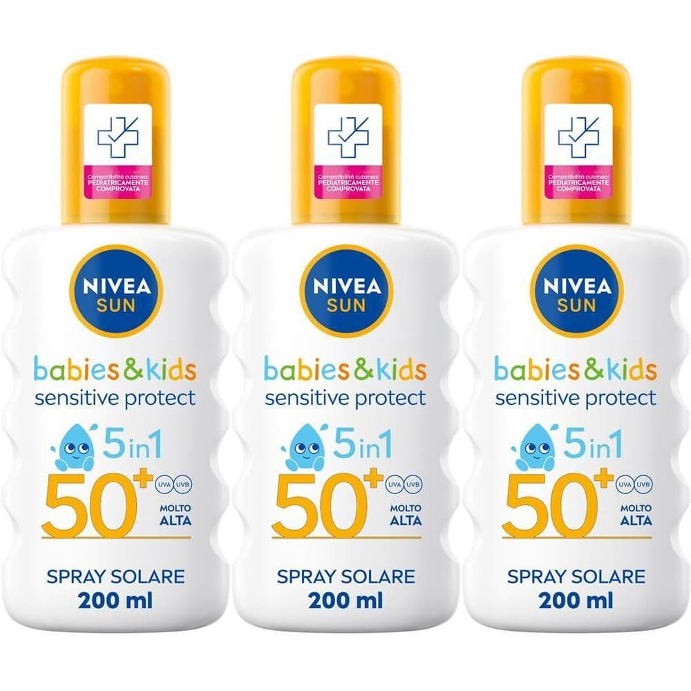Nivea Sun Spray Solare Kids Sensitive Protect FP50+ 200 ml, Crema solare per bambini e neonati