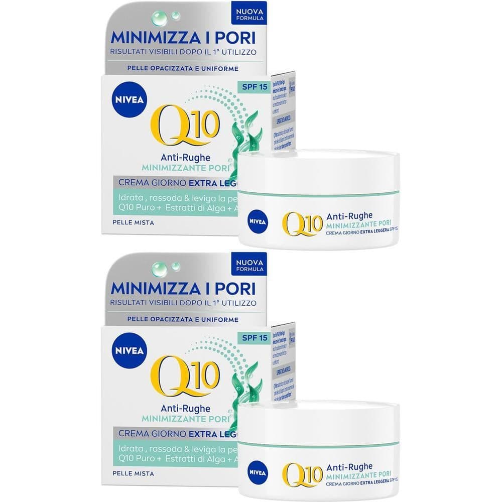 Nivea Q10 Anti-Rughe Minimizzante Pori Crema Giorno SPF 15 50 ml, Crema viso antirughe e opacizzante