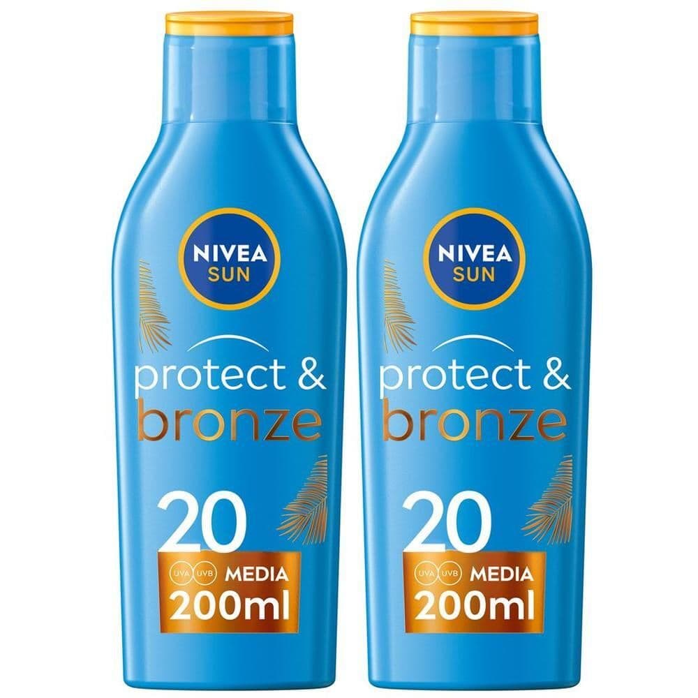 Nivea Sun Latte Solare Protect & Bronze FP20 200 ml, Crema solare 20 per un'abbronzatura dorata