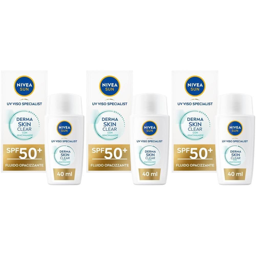 Nivea Sun Uv Viso Derma Skin Clear FP50+ 40 ml, Crema solare viso anti-imperfezioni con Niacinamide