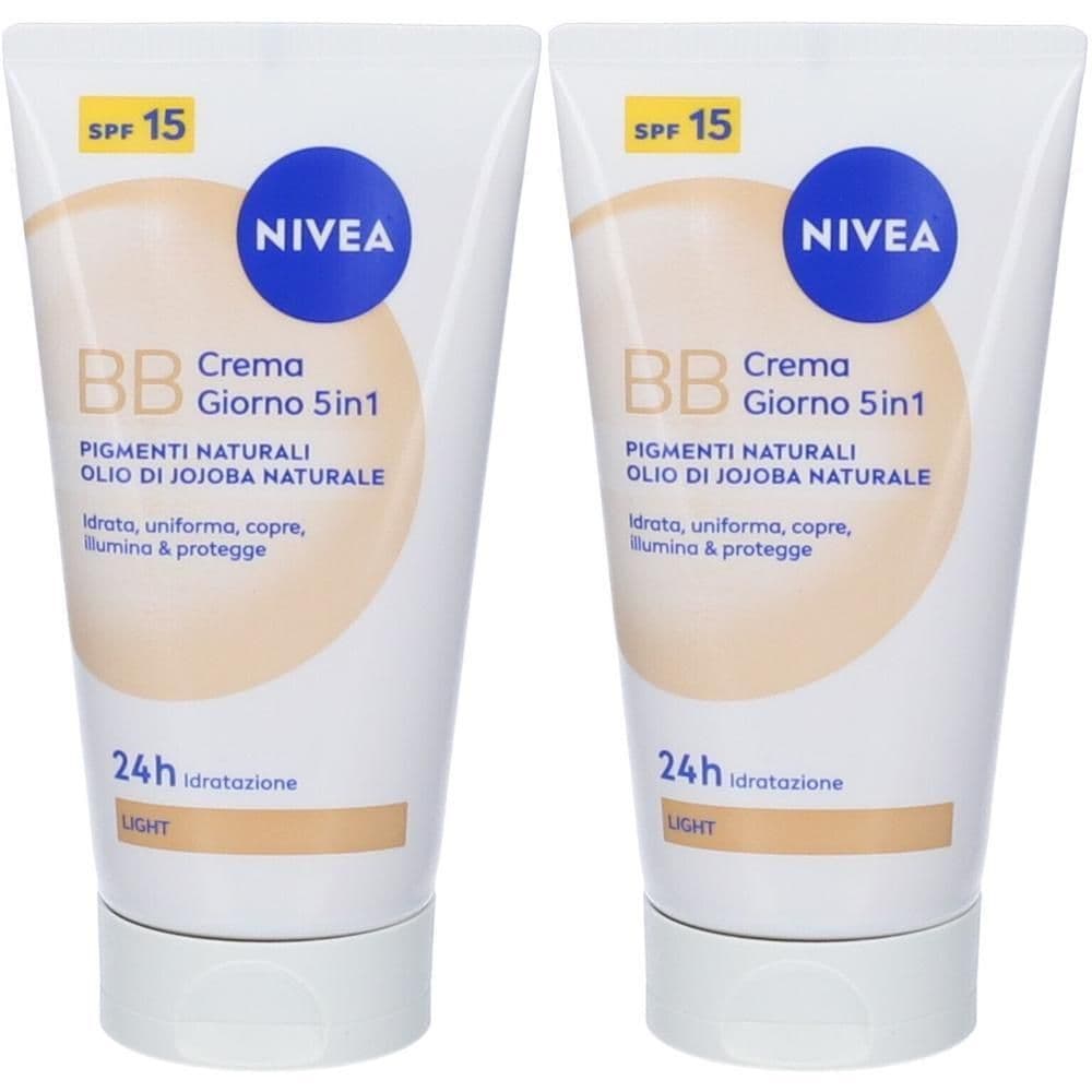 Nivea 5 in 1 BB Cream Super Idratante 24H No Stop Naturale 50 ml, Crema viso colorata con SPF15