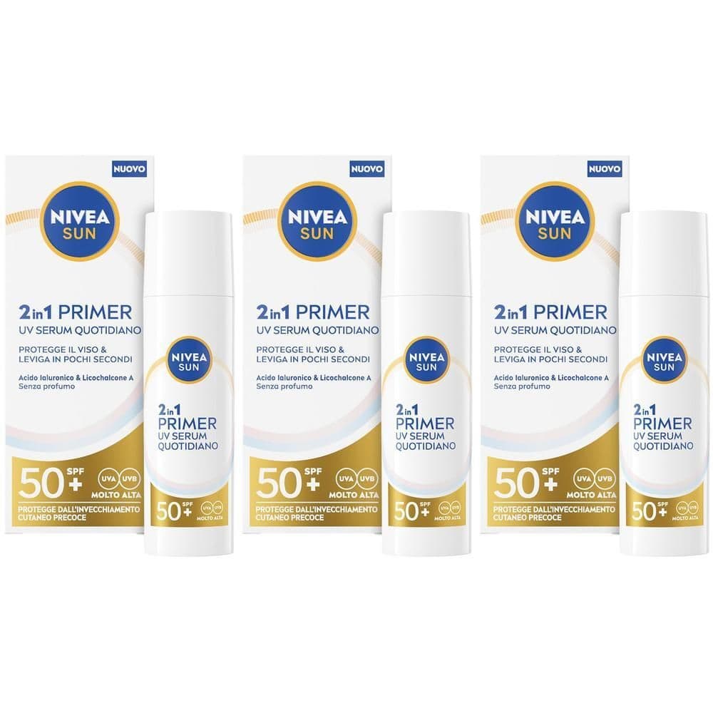 Nivea Sun 2in1 Primer UV Serum Quotidiano SPF50+ 30 ml, Siero viso con protezione solare SPF 50+