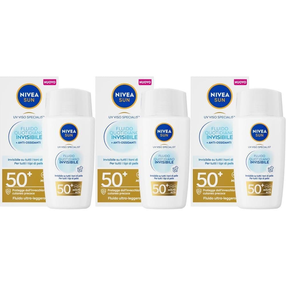 Nivea Sun Fluido Quotidiano Invisibile SPF 50+ 40 ml, Crema solare viso SPF 50+ invisibile e leggera