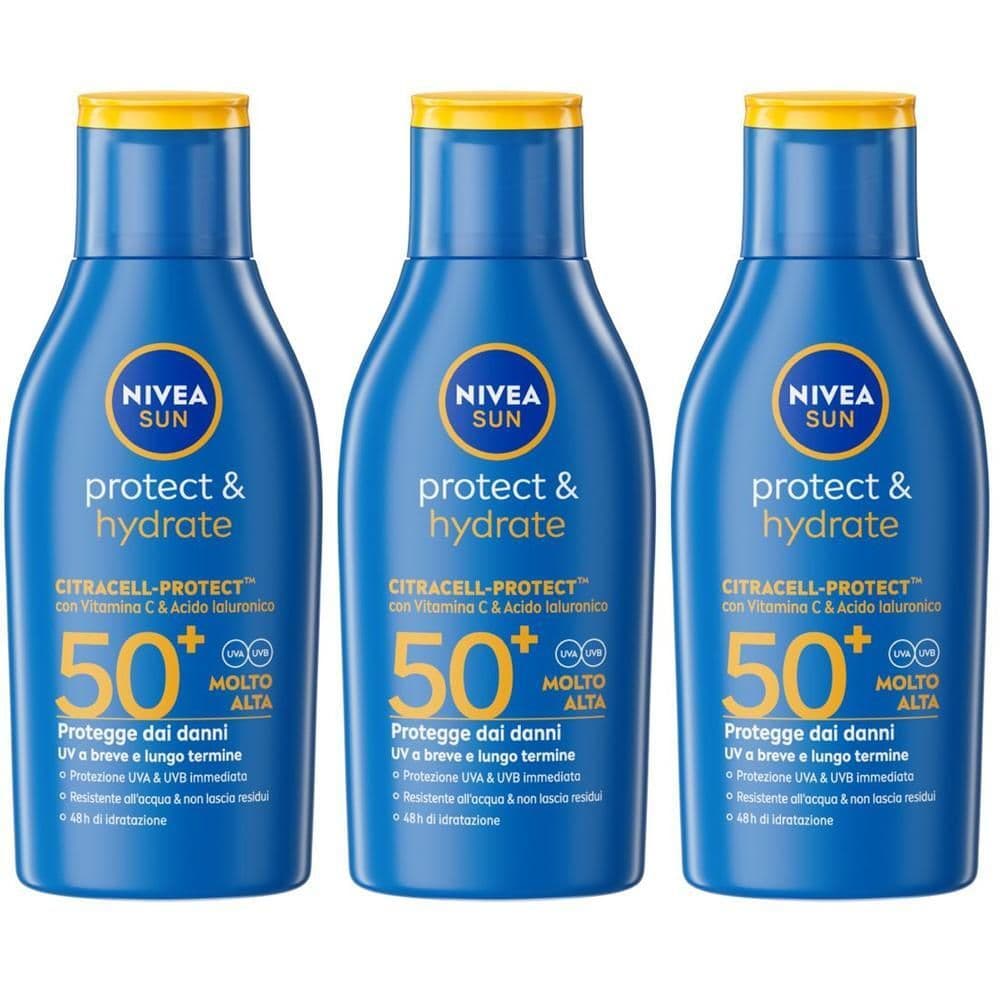 Nivea Sun Latte Solare Protect & Hydrate SPF50+ 100 ml, Crema solare 50+ idratante formato viaggio