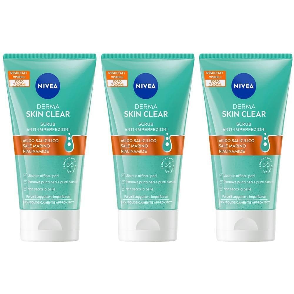 Nivea Derma Skin Clear Scrub Viso Anti-Imperfezioni 150 ml, Scrub per la cura della pelle grassa