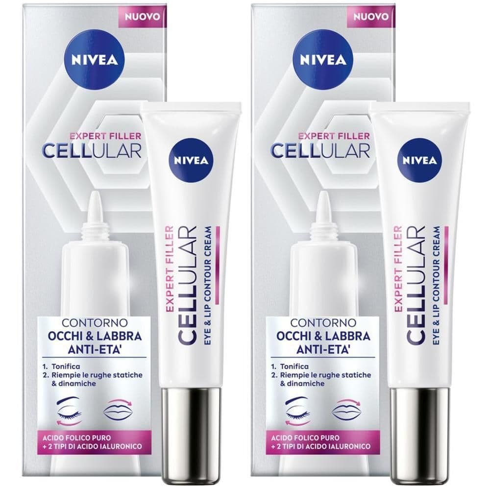 Nivea Cellular Expert Filler Contorno Occhi & Labbra Anti-Età 15 ml, Crema contorno occhi e labbra