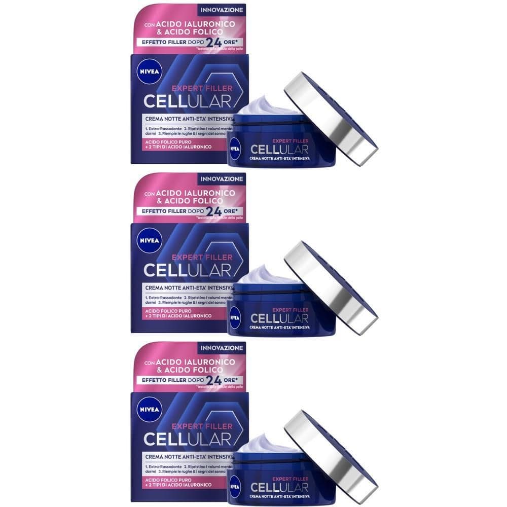 Nivea Cellular Expert Filler Crema Notte Anti-Età Intensiva SPF15 50 ml, Crema viso antirughe notte