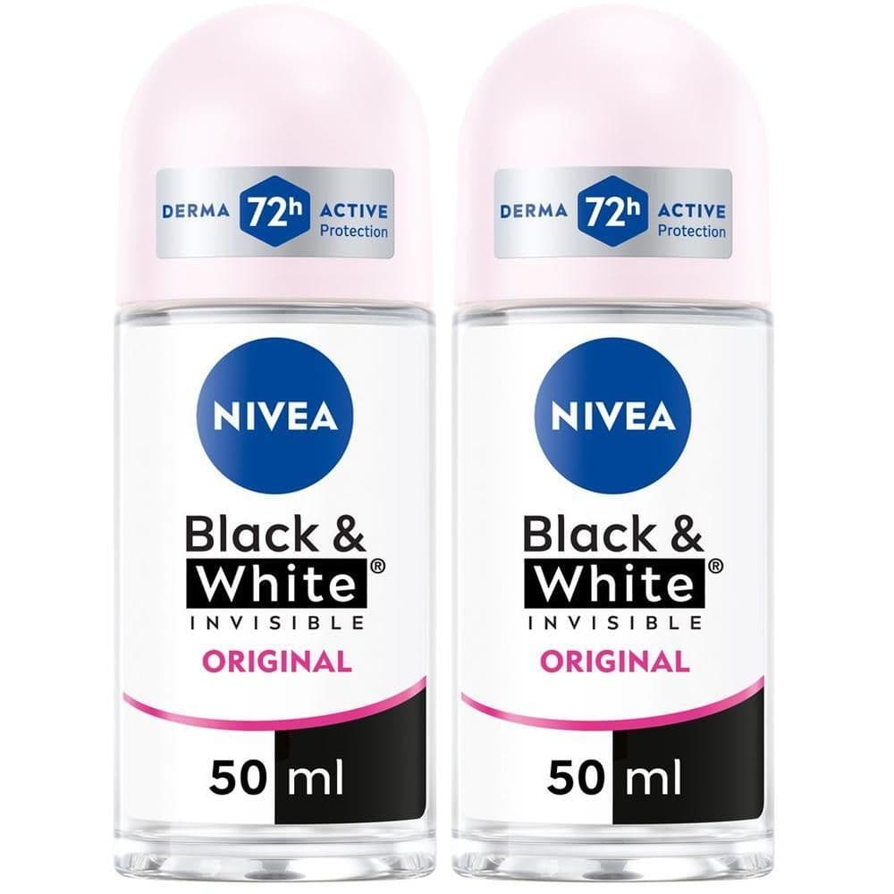 Nivea Black & White Invisible Original Roll-on 50 ml, Deodorante roll on donna antitraspirante 72h