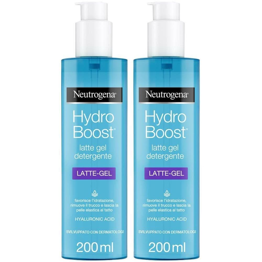 Neutrogena Hydro Boost Latte Gel Detergente Viso 200 ml, Detergente schiumogeno ad azione struccante