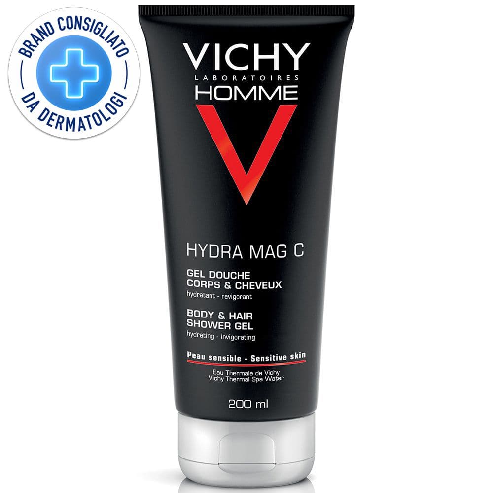 Vichy Homme Hydra Mag C - Gel doccia per corpo e capelli per pelle sensibile 200 ml