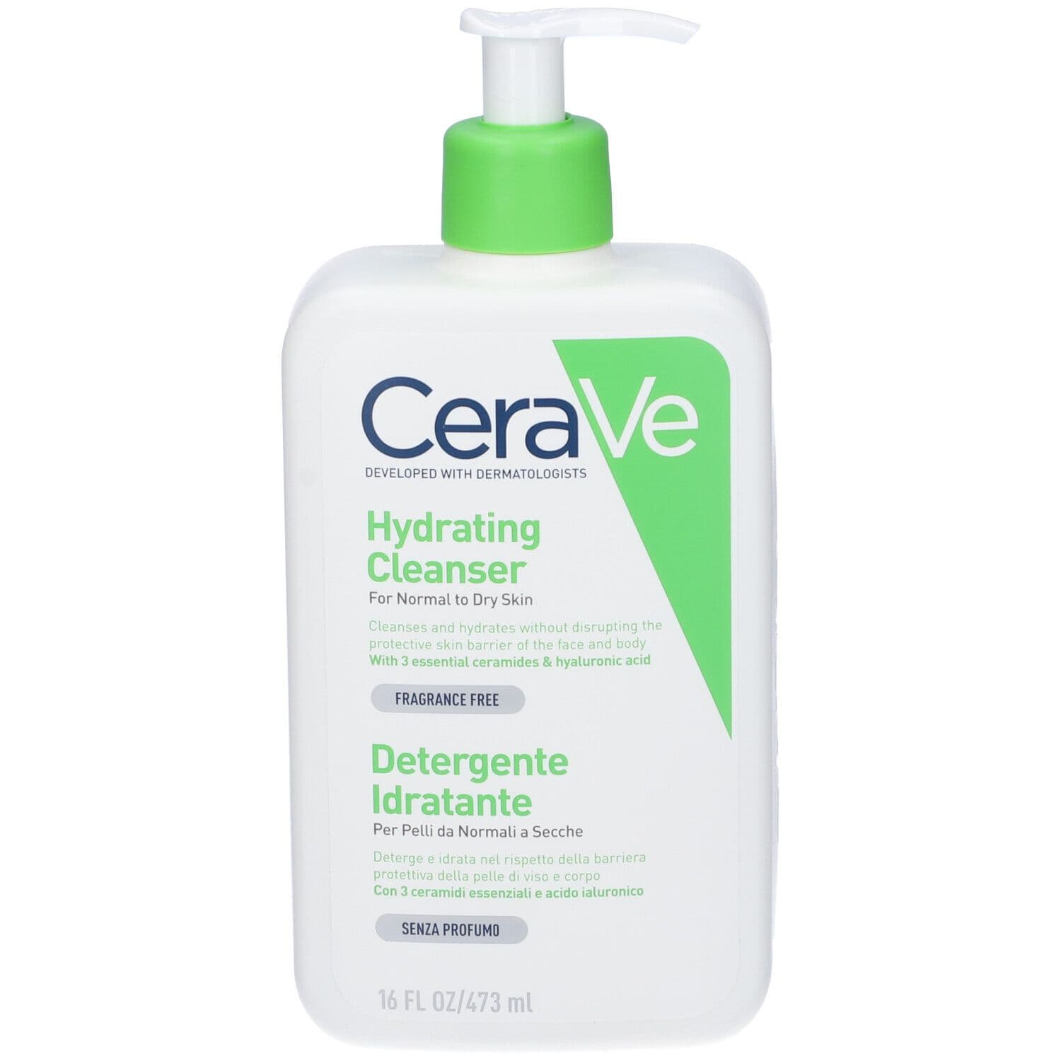 CeraVe Detergente Idratante Viso e Corpo Pelle da Normale a Secca, con acido ialuronico e ceramidi 473 ml