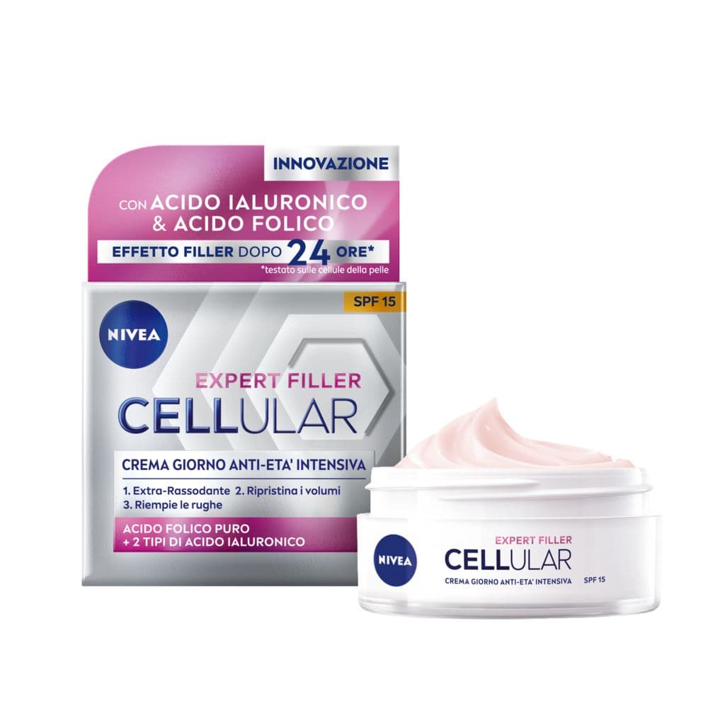 Nivea Cellular Expert Filler Crema Giorno Anti-Età Intensiva SPF15 50 ml, Crema viso antirughe donna