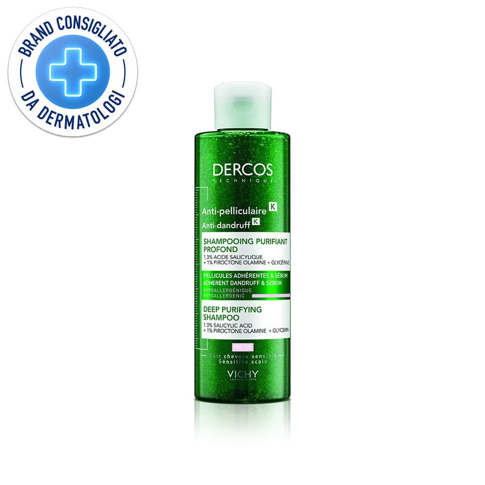 Vichy Dercos Shampoo Anti-forfora K purificante Intenso per forfora aderente e sebo 250 ml