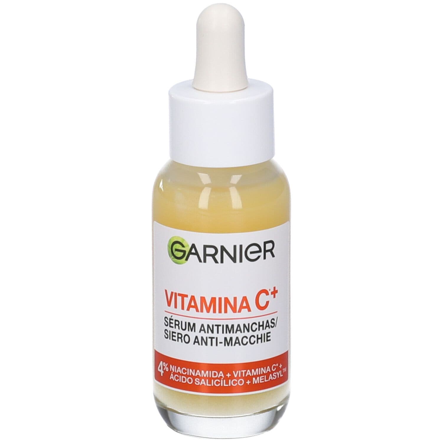 Garnier Siero Vitamina C Anti-Macchie, Illuminante e Rimpolpante, Arricchito con Vitamina C, Niacinamide e Acido Salicilico, Pelle Libera dalle Macchie Scure in Solo 6 Giorni e Incarnato Luminoso, 30 ml