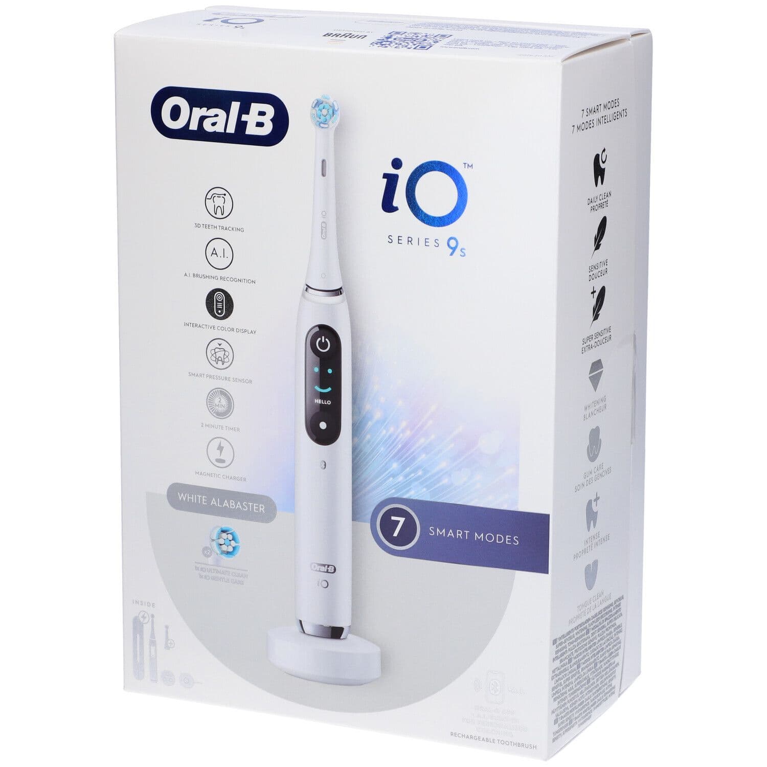 Oral-B Spazzolino Elettrico Ricaricabile iO 9S Bianco, 2 Testine, 1 Custodia Da Viaggio Ricaricabile, 1 Spazzolino