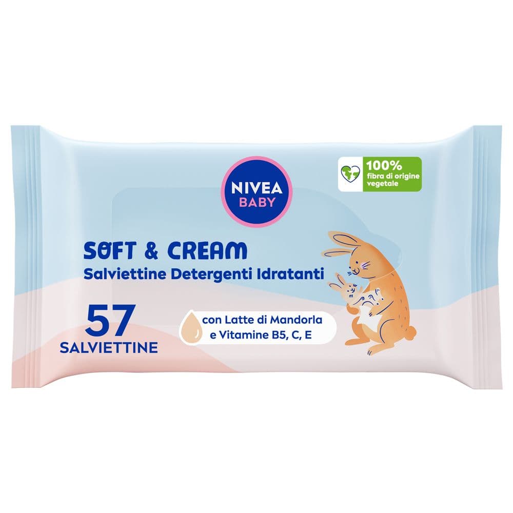 Nivea Baby Salviettine Detergenti Idratanti Soft & Cream 57 Pezzi, Salviette neonato detergenti