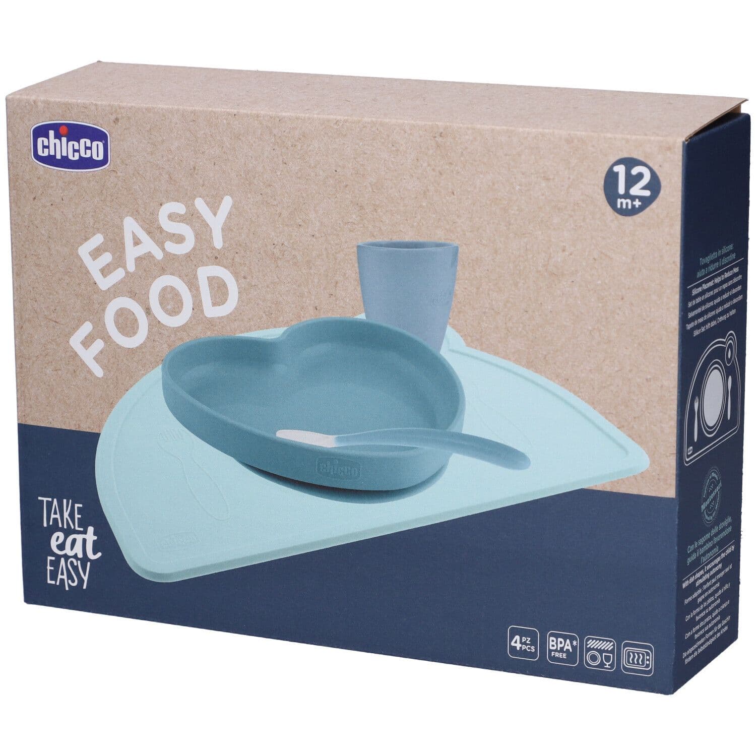 Chicco Easy Food Set Pappa Silicone Azzurro 12M+