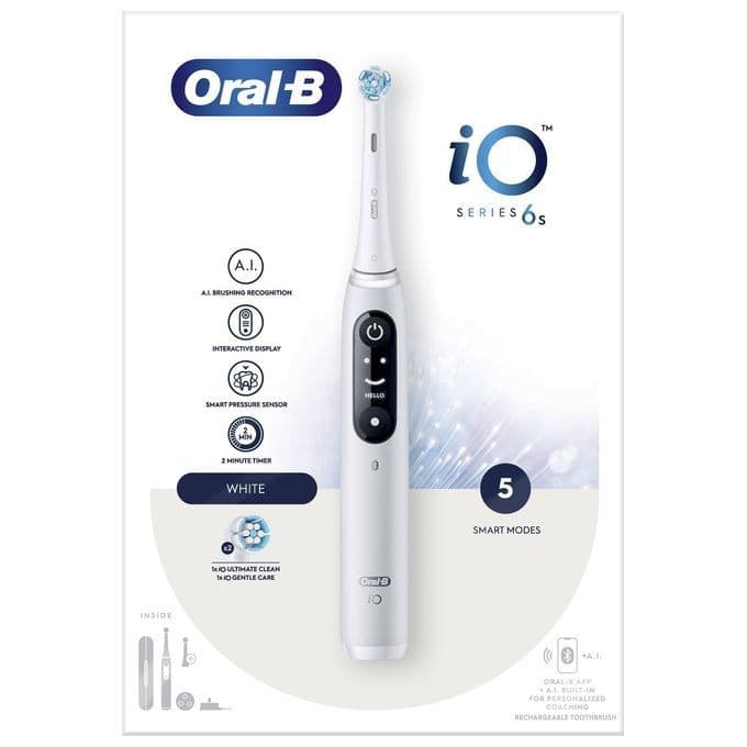 Oral-B iO iO6 Spazzolino Elettrico Ricaricabile Bianco con Custodia da Viaggio