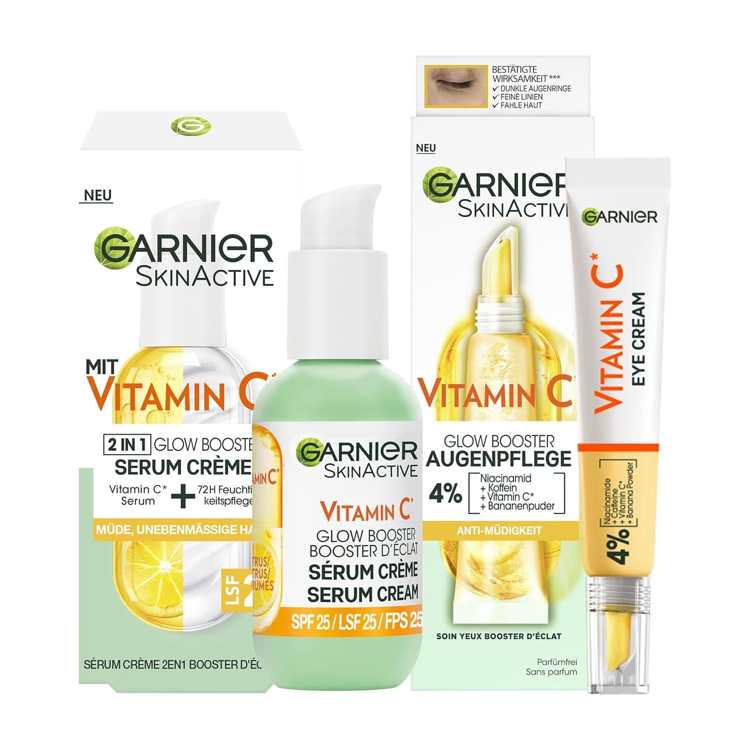 Set Garnier Vitamin C Glow Booster con trattamento contorno occhi e crema siero.