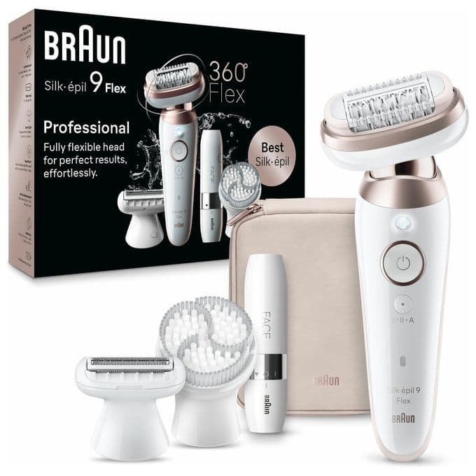 Braun Silk-épil 9 Flex 9-360 3D, Epilatore Elettrico Donna Per Epilazione Semplice, Bianco/Rosa